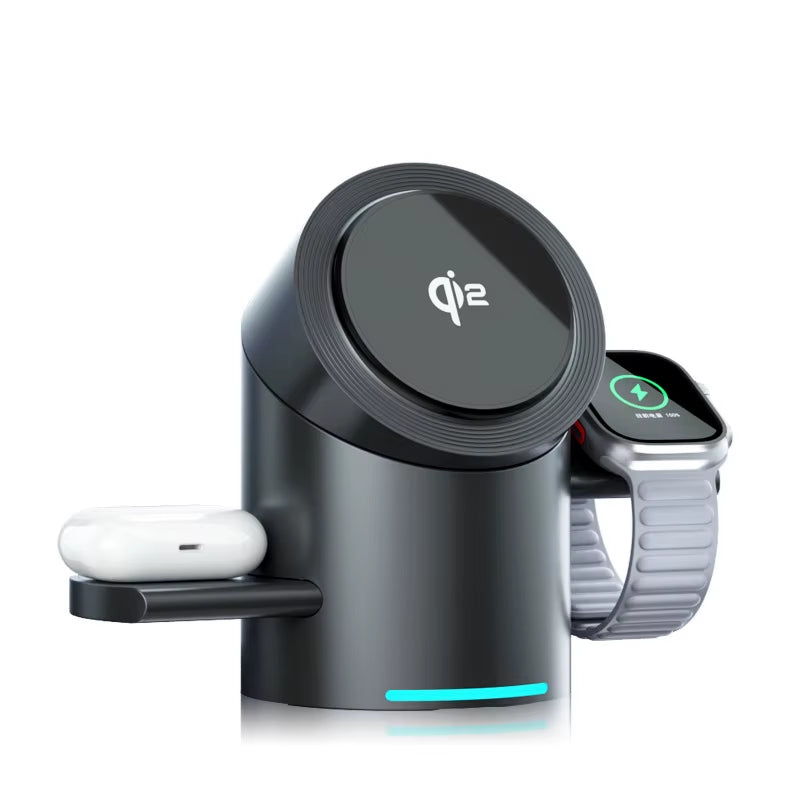 Qi2 3-in-1 Magnetic Wireless Charging Stand with Auto Rotation - Sleek Aluminum Design for iPhone 16/15/14/13/12, Apple Watch & AirPods