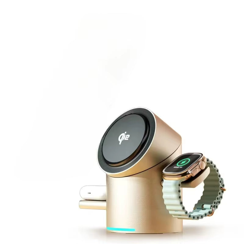 Qi2 3-in-1 Magnetic Wireless Charging Stand with Auto Rotation - Sleek Aluminum Design for iPhone 16/15/14/13/12, Apple Watch & AirPods