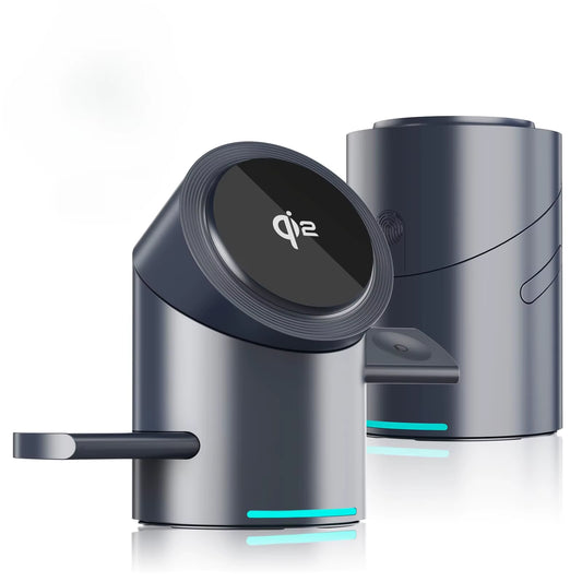Qi2 3-in-1 Magnetic Wireless Charging Stand with Auto Rotation - Sleek Aluminum Design for iPhone 16/15/14/13/12, Apple Watch & AirPods